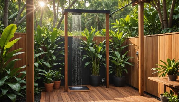 Douche solaire et accessoires indispensables de détente